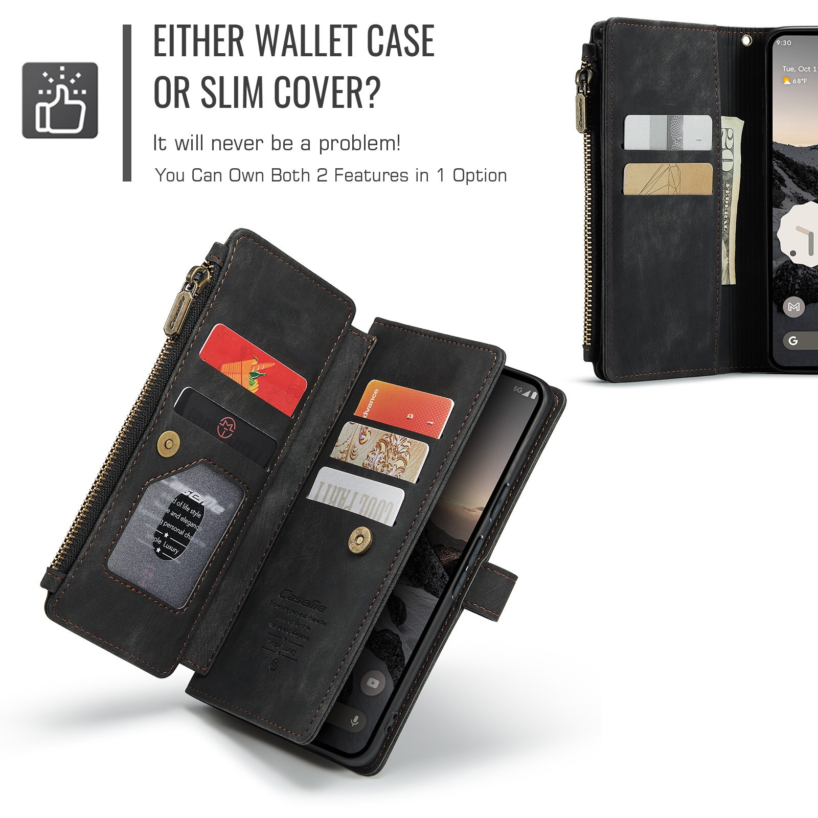 Google Pixel 10 Zipper Wallet Book Cover Black