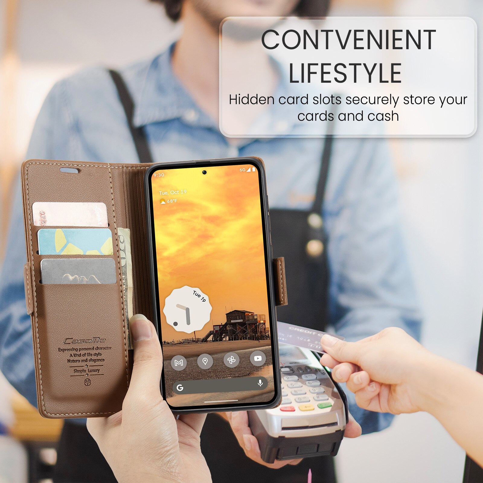 Google Pixel 10 RFID blocking Slim Wallet Case Brown