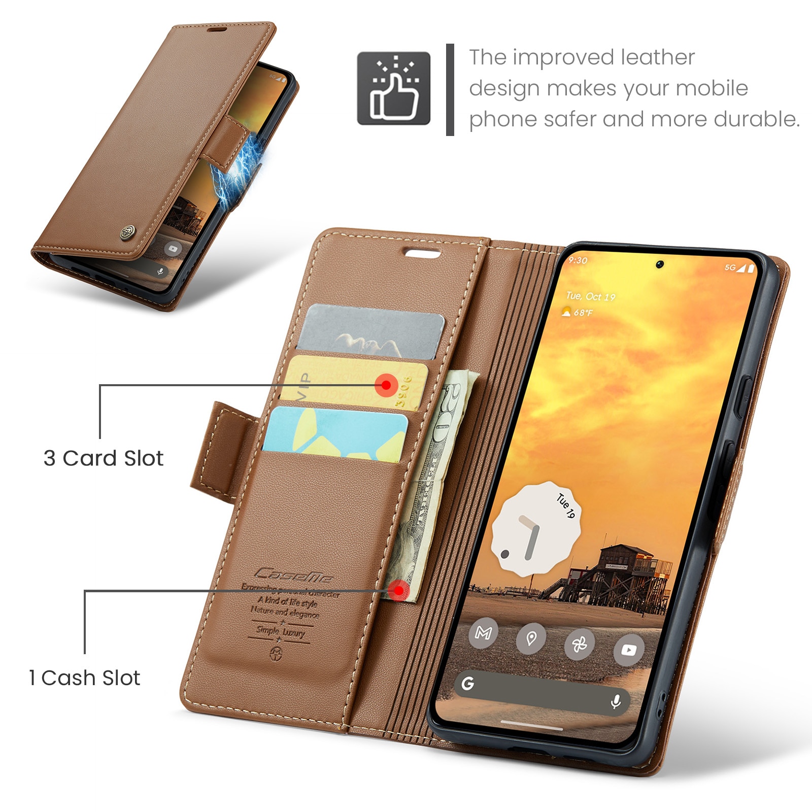 Google Pixel 10 RFID blocking Slim Wallet Case Brown