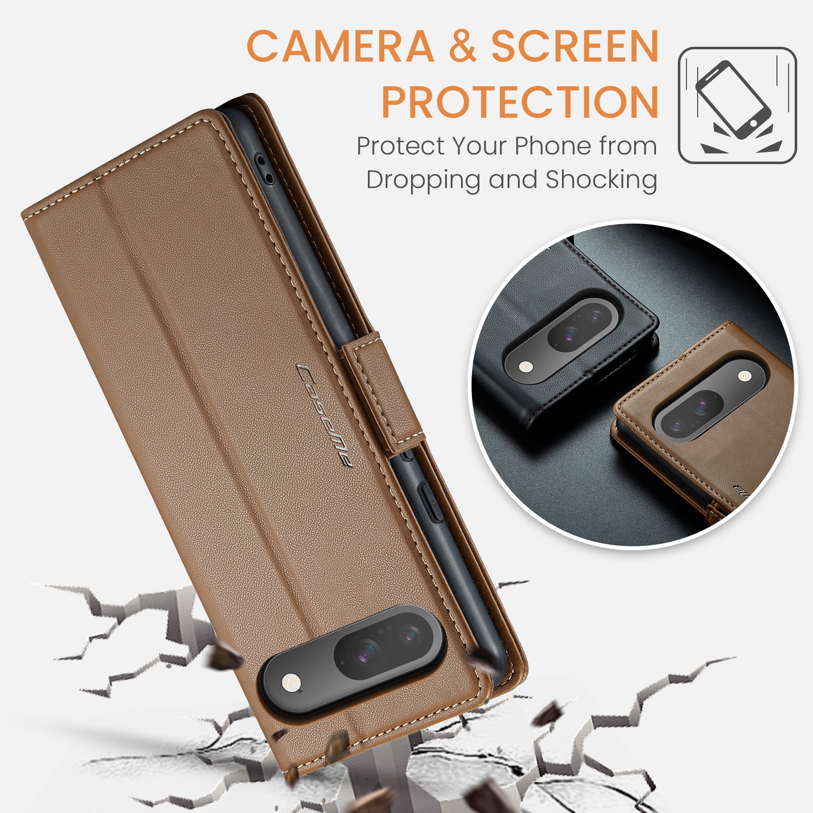 Google Pixel 10 RFID blocking Slim Wallet Case Brown