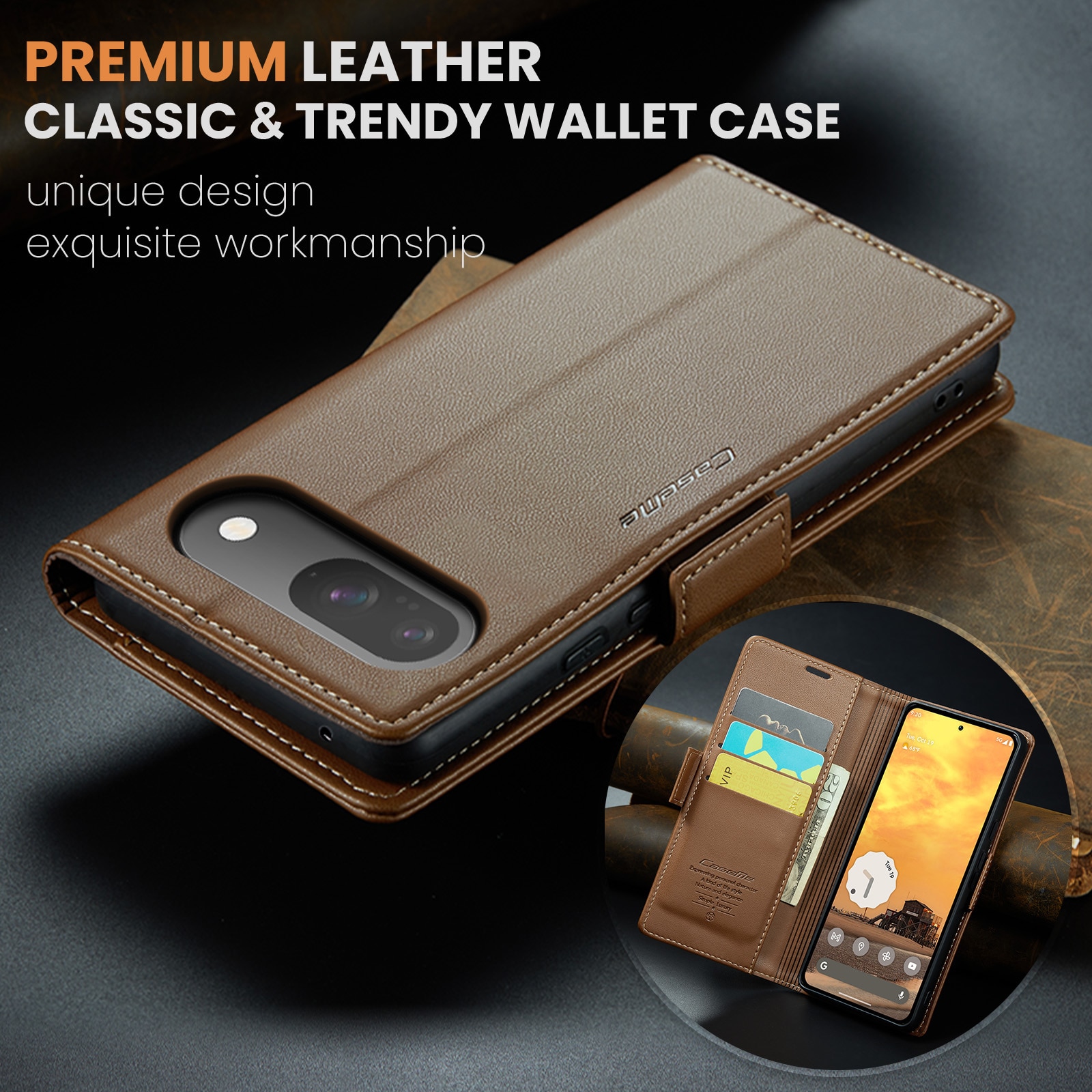 Google Pixel 10 RFID blocking Slim Wallet Case Brown