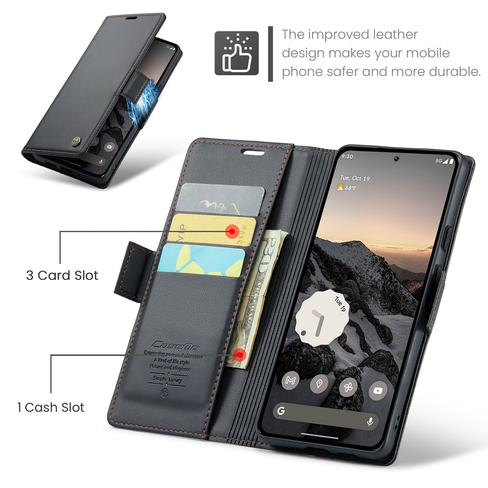 Google Pixel 10 RFID blocking Slim Wallet Case Black