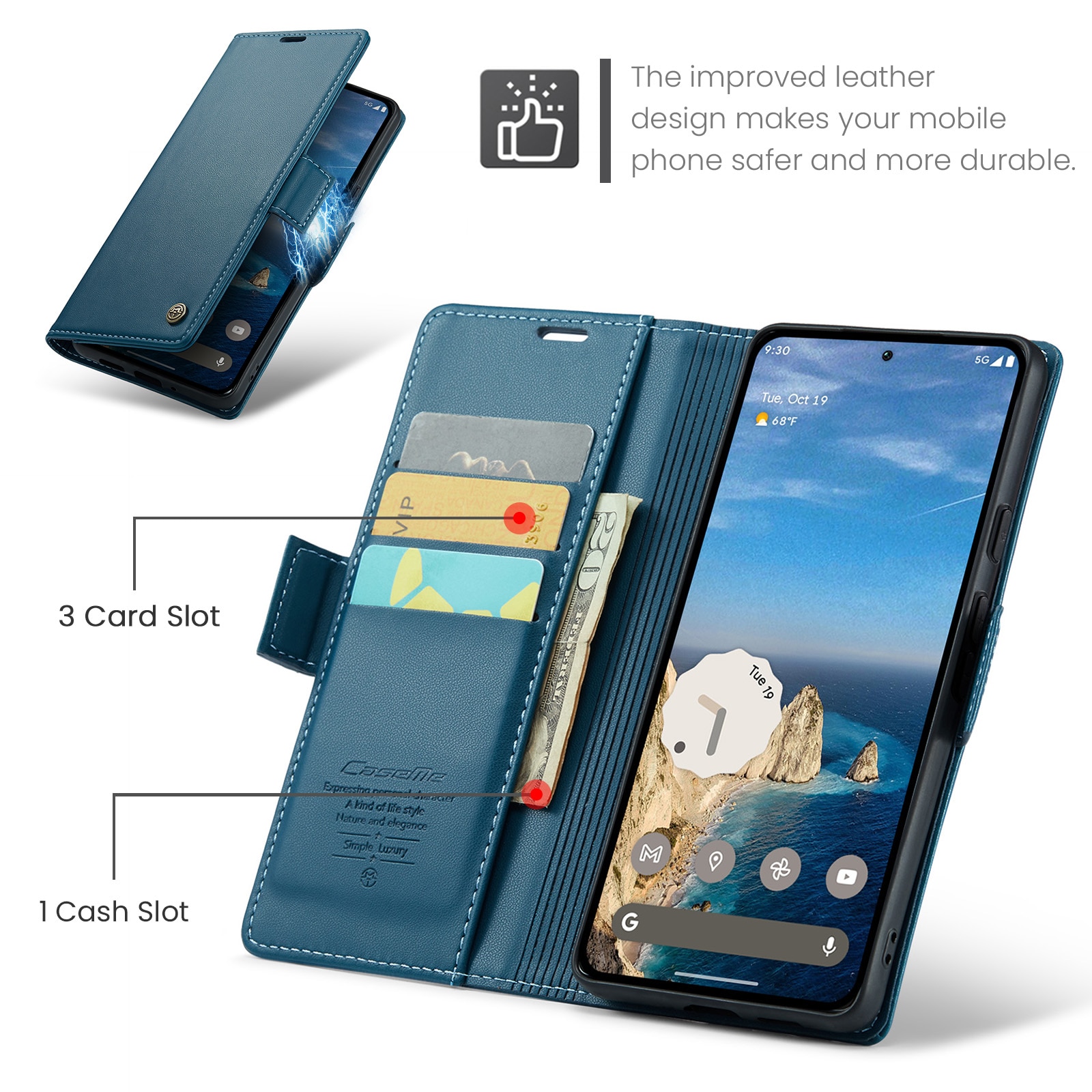 Google Pixel 10 Pro RFID blocking Slim Wallet Case Blue