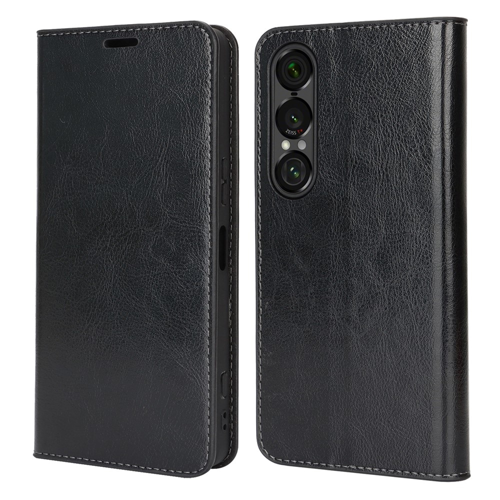 Sony Xperia 1 VII Genuine Leather Wallet Case Black