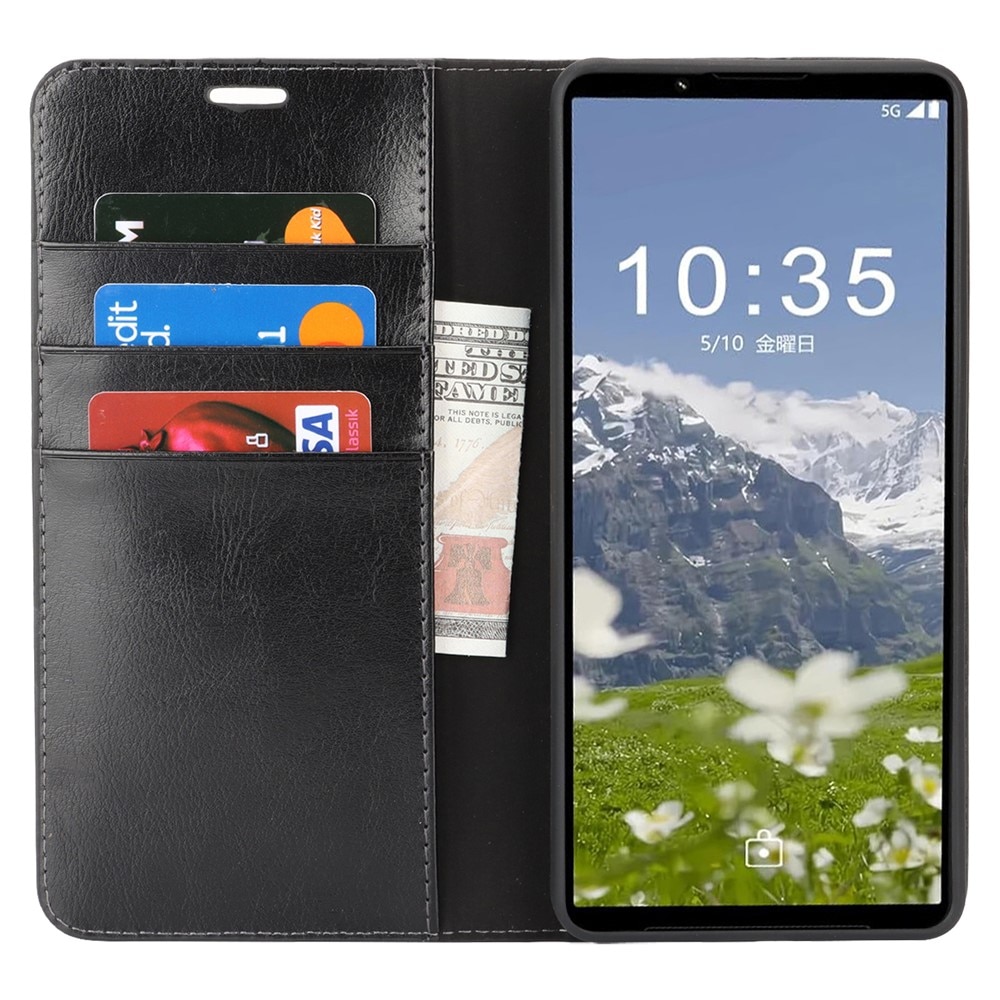 Sony Xperia 1 VII Genuine Leather Wallet Case Black