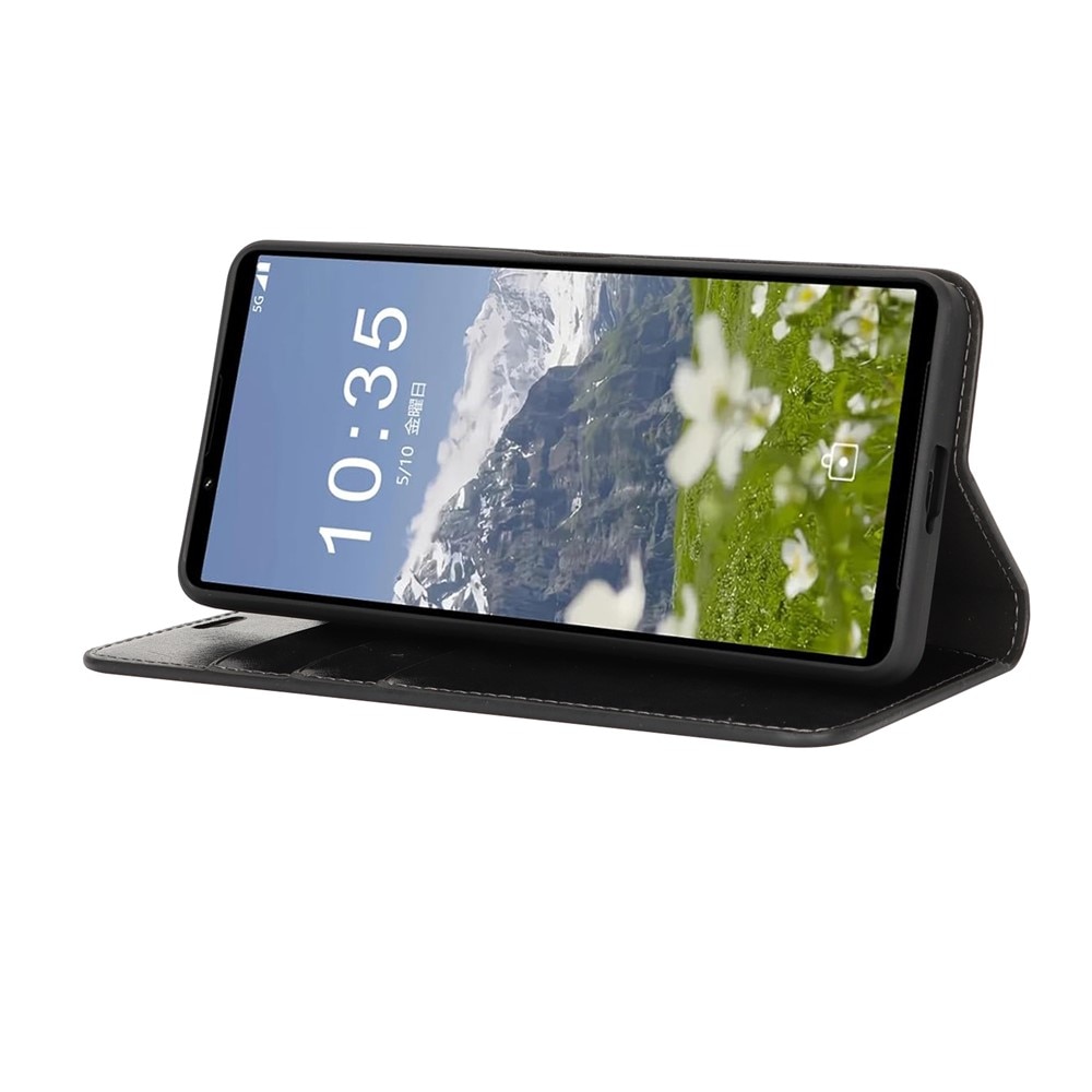 Sony Xperia 1 VII Genuine Leather Wallet Case Black