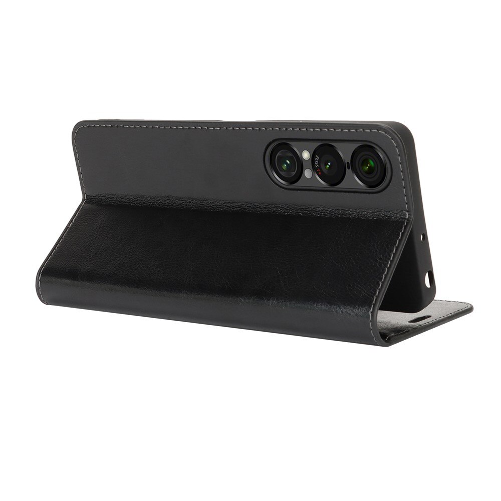 Sony Xperia 1 VII Genuine Leather Wallet Case Black
