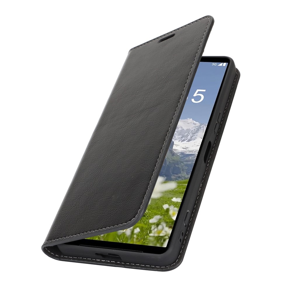 Sony Xperia 1 VII Genuine Leather Wallet Case Black