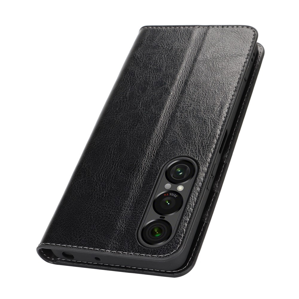 Sony Xperia 1 VII Genuine Leather Wallet Case Black