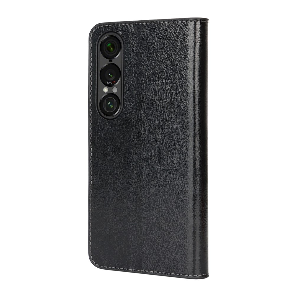 Sony Xperia 1 VII Genuine Leather Wallet Case Black