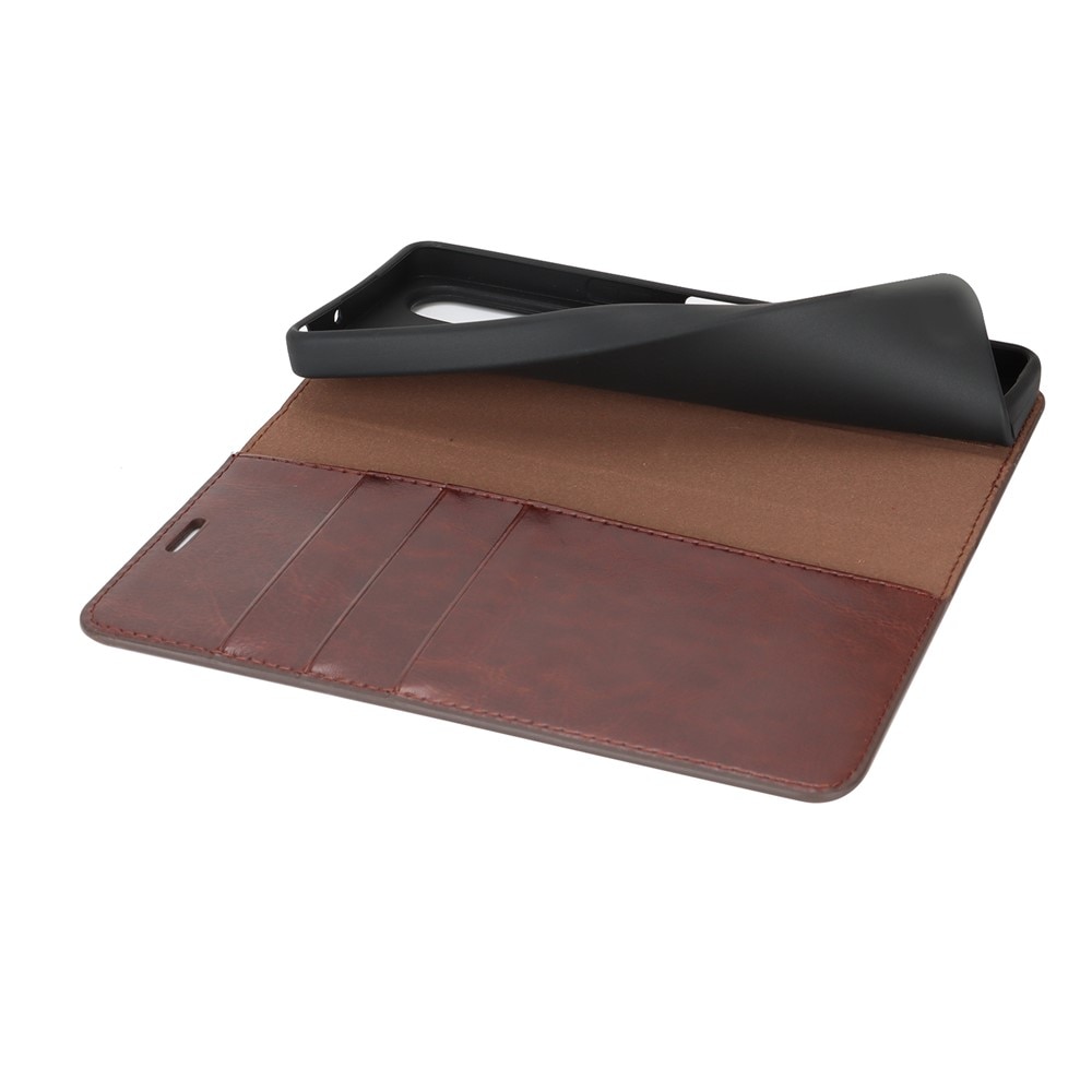 Sony Xperia 1 VII Genuine Leather Wallet Case Dark Brown