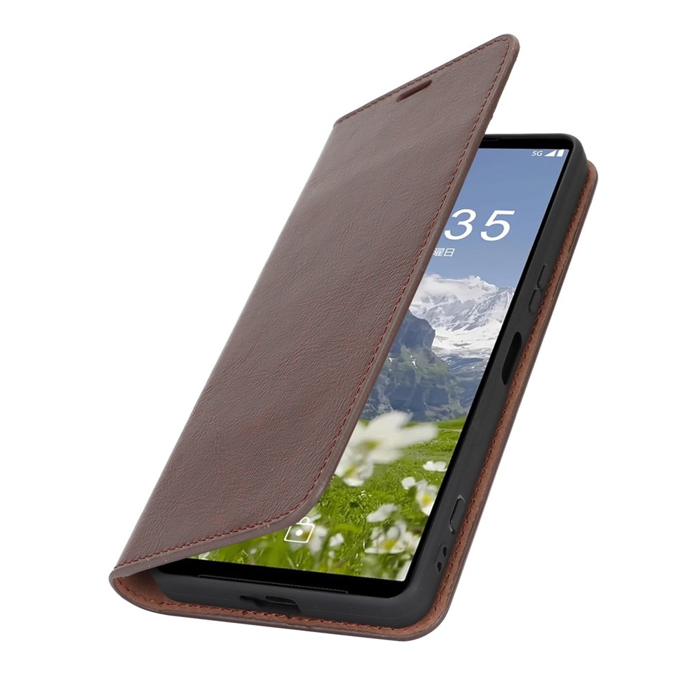 Sony Xperia 1 VII Genuine Leather Wallet Case Dark Brown