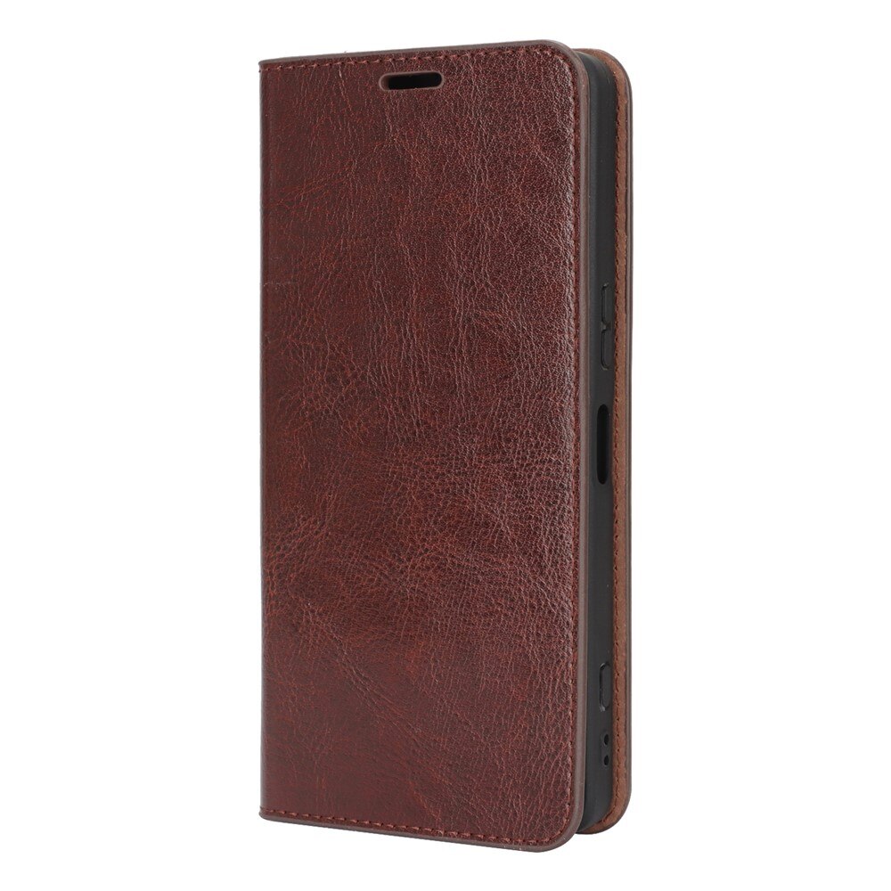 Sony Xperia 1 VII Genuine Leather Wallet Case Dark Brown