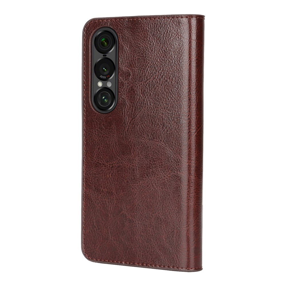Sony Xperia 1 VII Genuine Leather Wallet Case Dark Brown