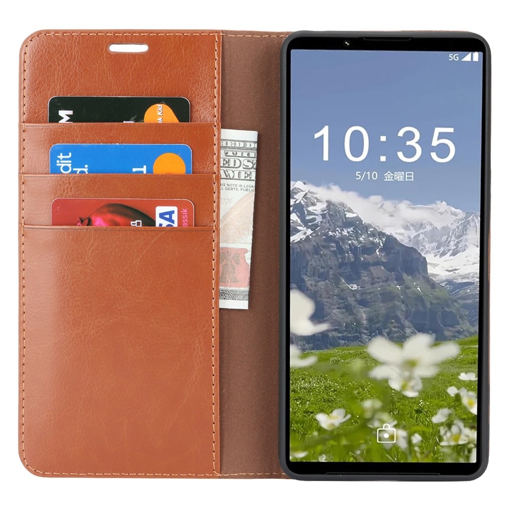 Sony Xperia 1 VII Genuine Leather Wallet Case Brown