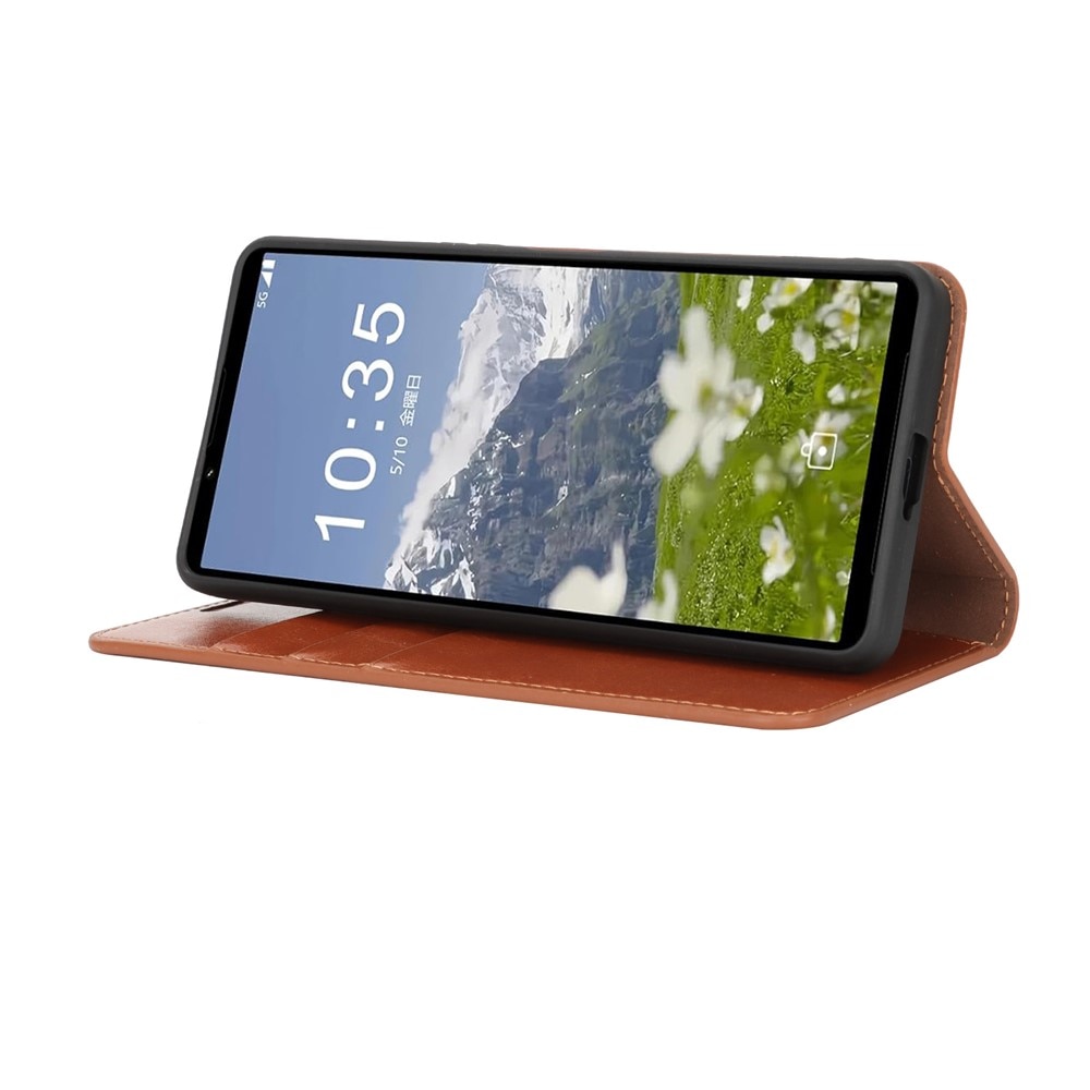 Sony Xperia 1 VII Genuine Leather Wallet Case Brown
