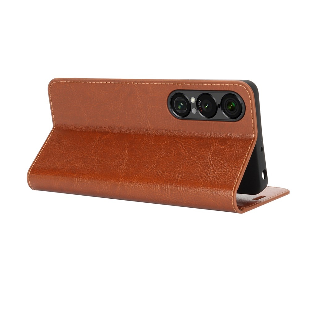 Sony Xperia 1 VII Genuine Leather Wallet Case Brown