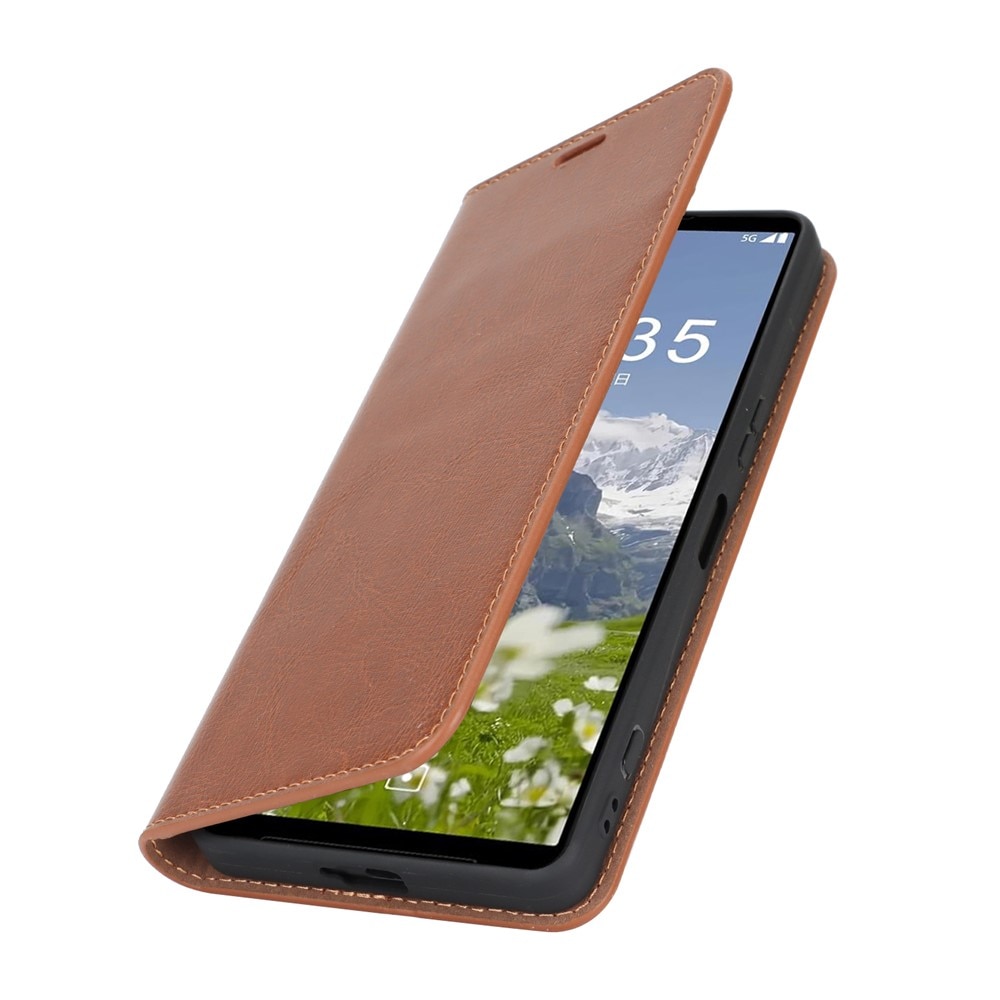 Sony Xperia 1 VII Genuine Leather Wallet Case Brown