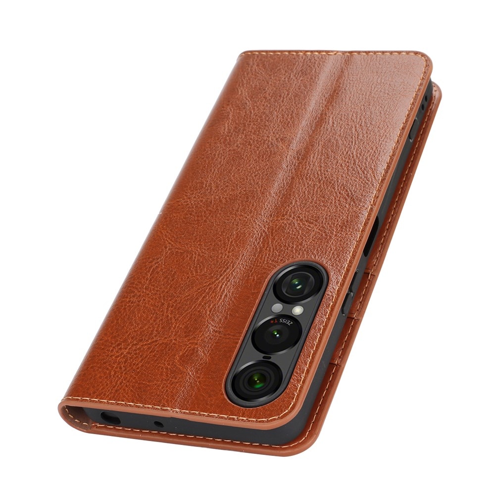 Sony Xperia 1 VII Genuine Leather Wallet Case Brown