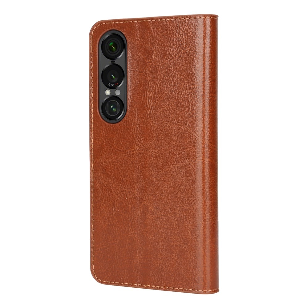 Sony Xperia 1 VII Genuine Leather Wallet Case Brown