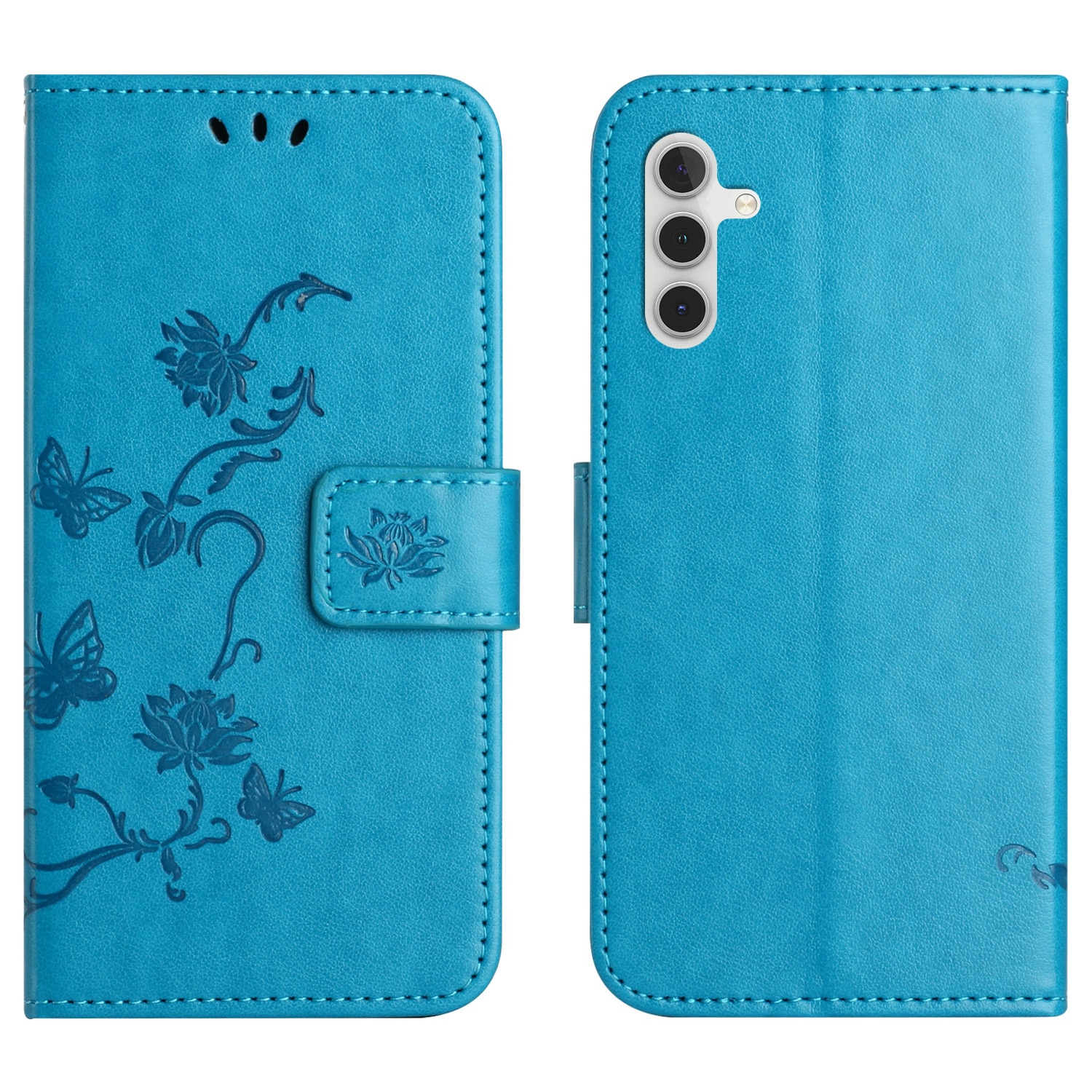 Samsung Galaxy S25 FE Leather Cover Imprinted Butterflies Blue