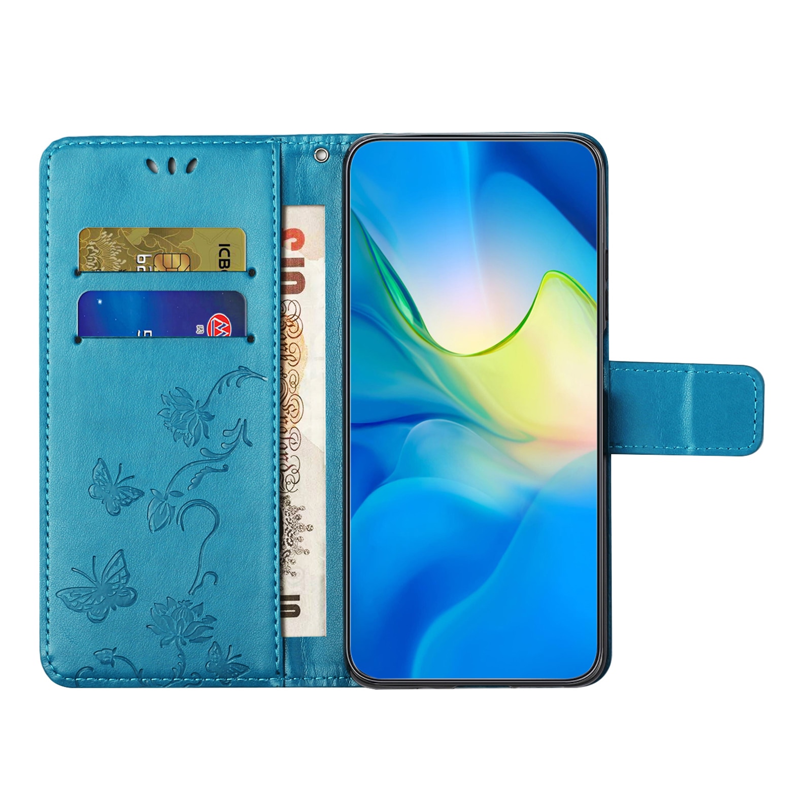 Samsung Galaxy S25 FE Leather Cover Imprinted Butterflies Blue