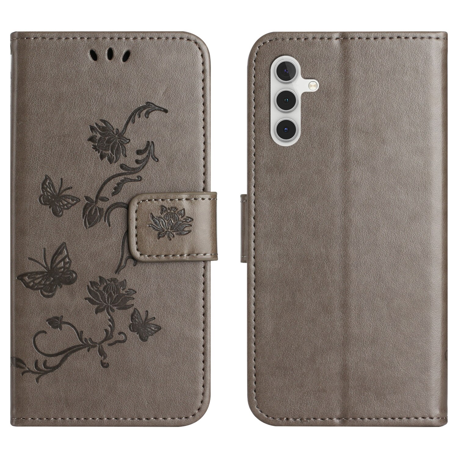Samsung Galaxy S25 FE Leather Cover Imprinted Butterflies Grey