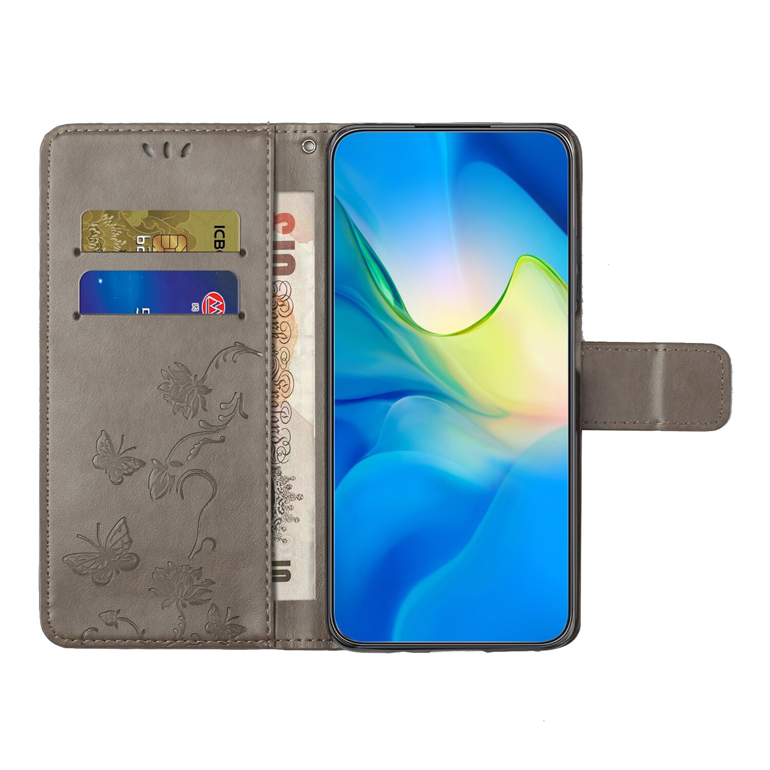 Samsung Galaxy S25 FE Leather Cover Imprinted Butterflies Grey