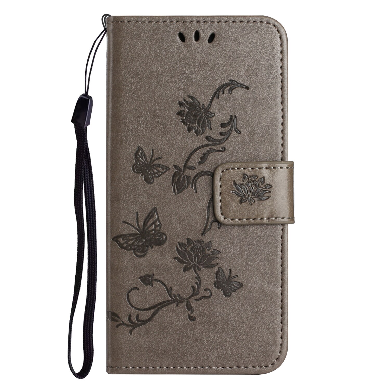 Samsung Galaxy S25 FE Leather Cover Imprinted Butterflies Grey