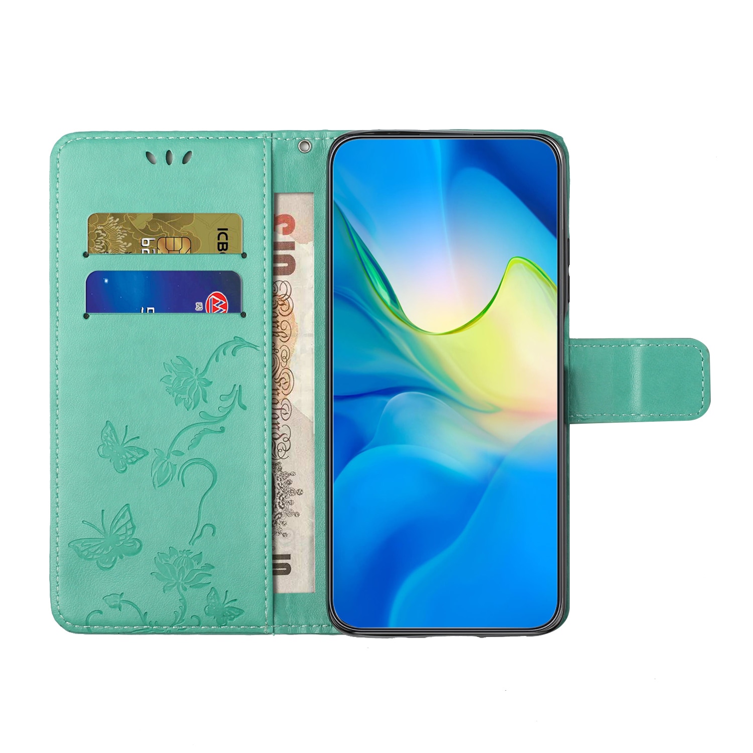 Samsung Galaxy S25 FE Leather Cover Imprinted Butterflies Green