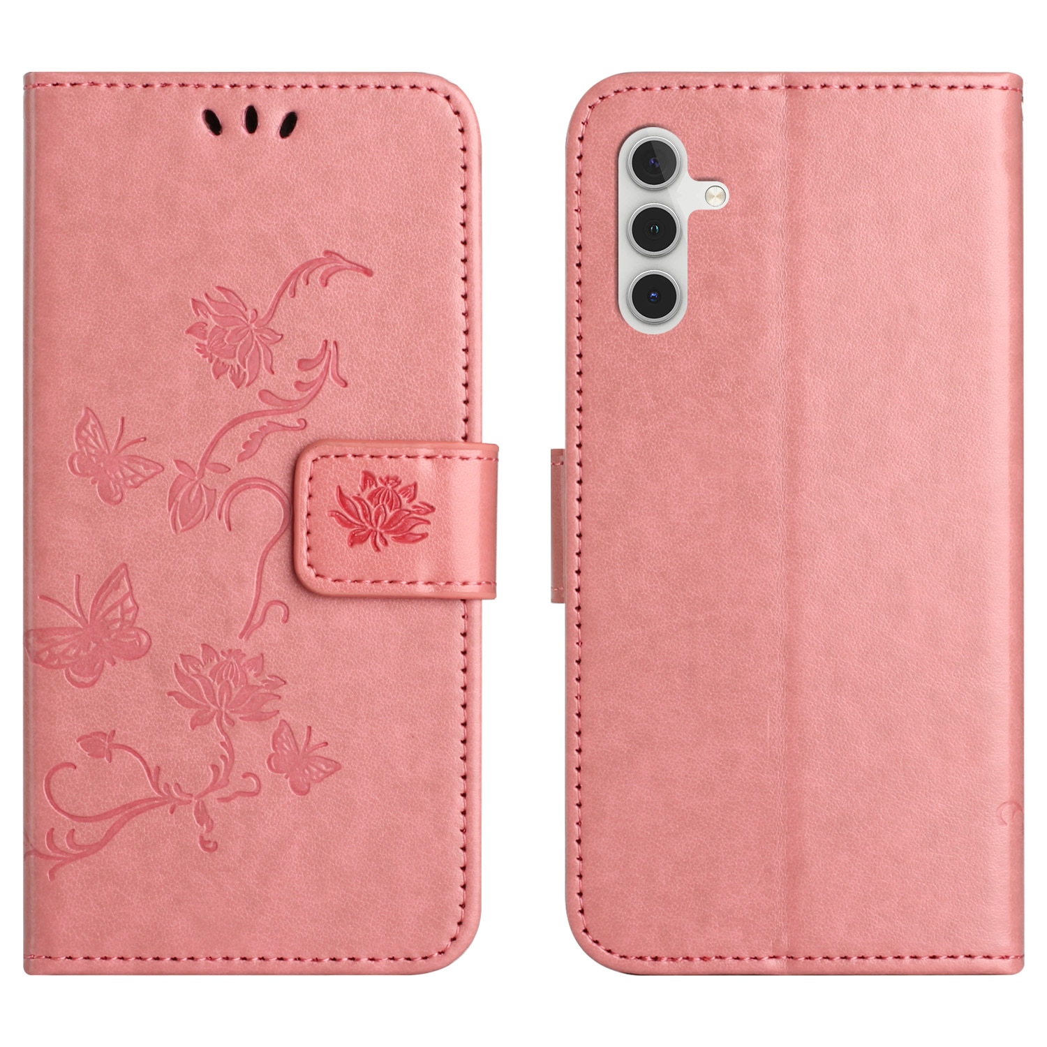 Samsung Galaxy S25 FE Leather Cover Imprinted Butterflies Pink