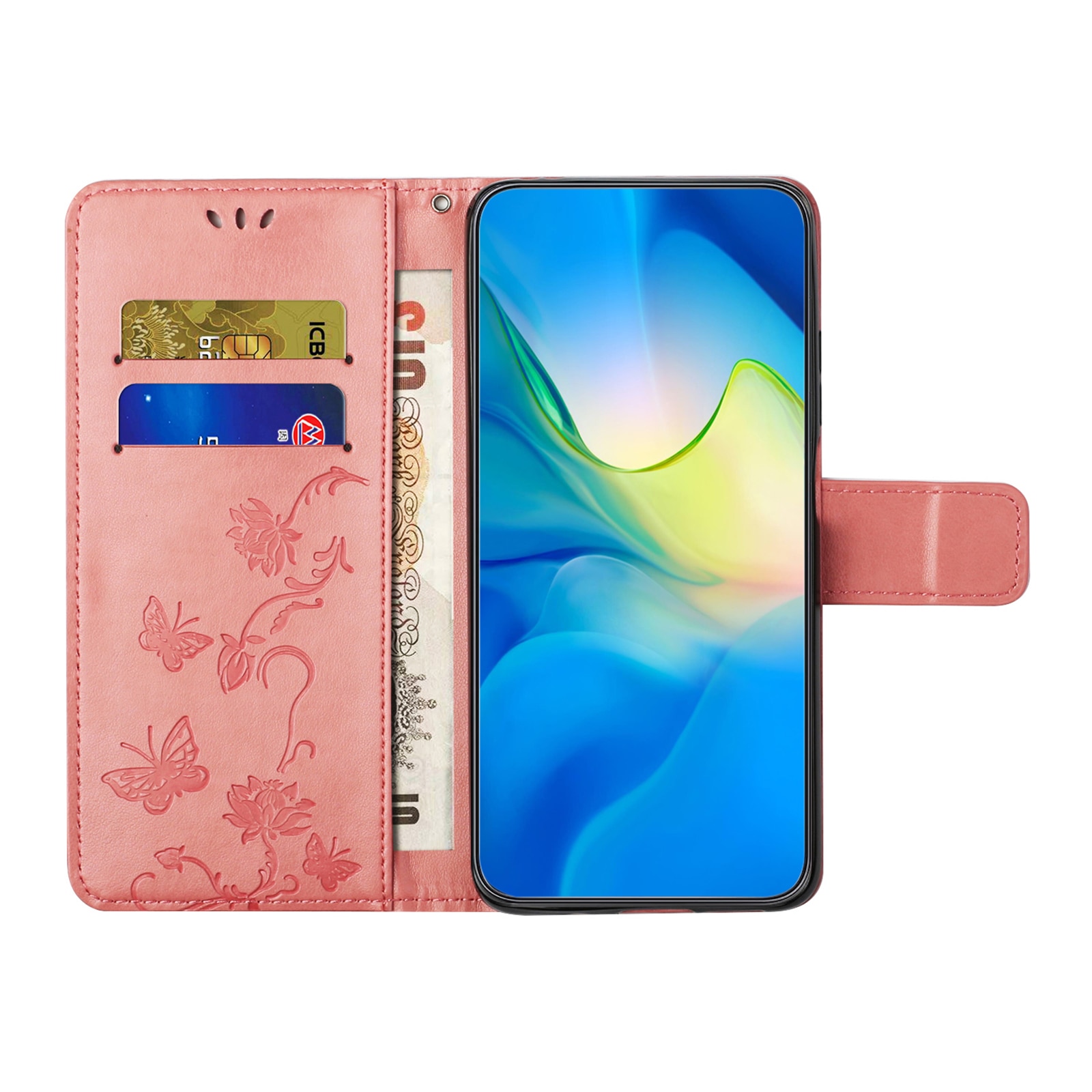 Samsung Galaxy S25 FE Leather Cover Imprinted Butterflies Pink