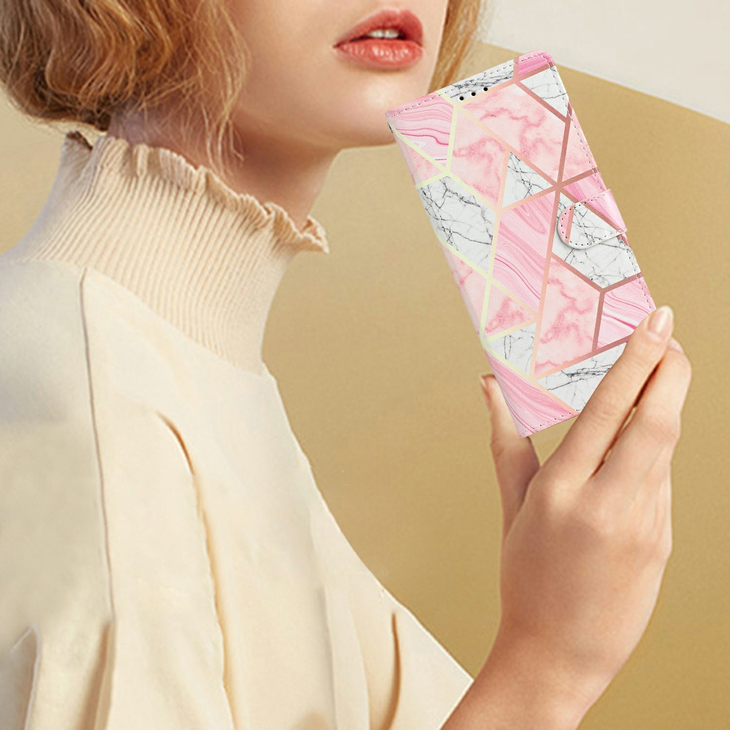 Samsung Galaxy S25 FE Wallet Book Cover Pink Marble
