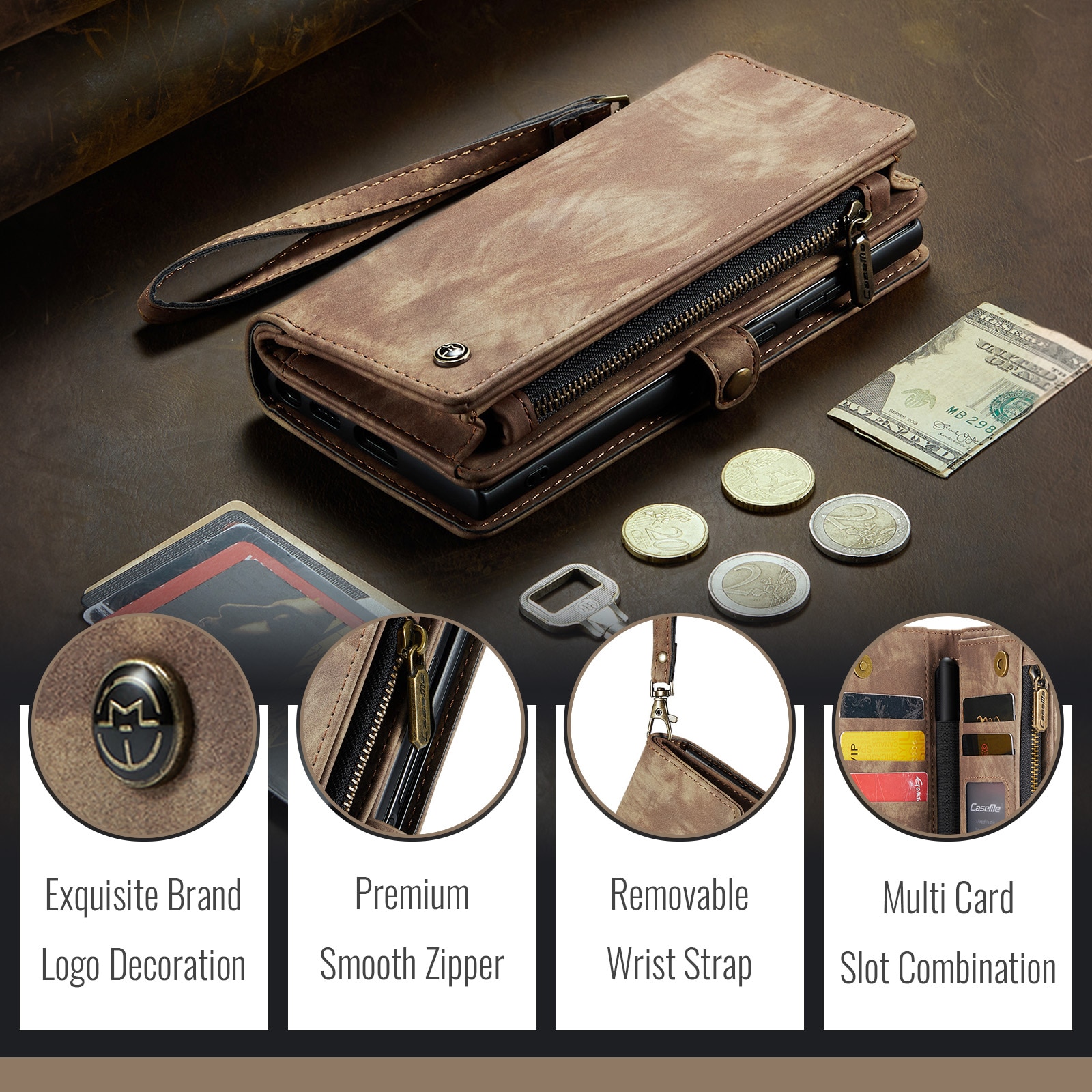 Samsung Galaxy Z Fold 7 Multi-slot Wallet Case Brown