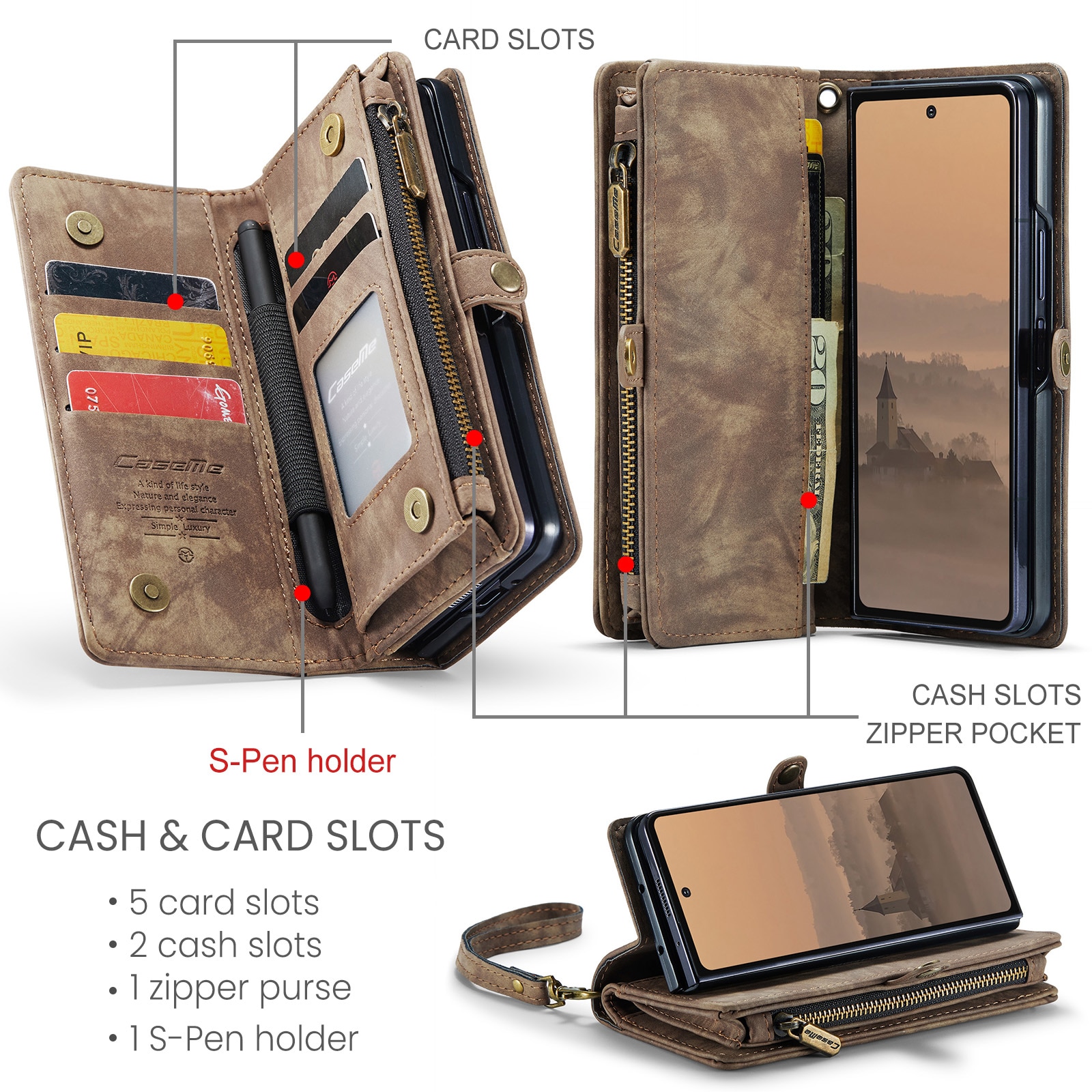 Samsung Galaxy Z Fold 7 Multi-slot Wallet Case Brown