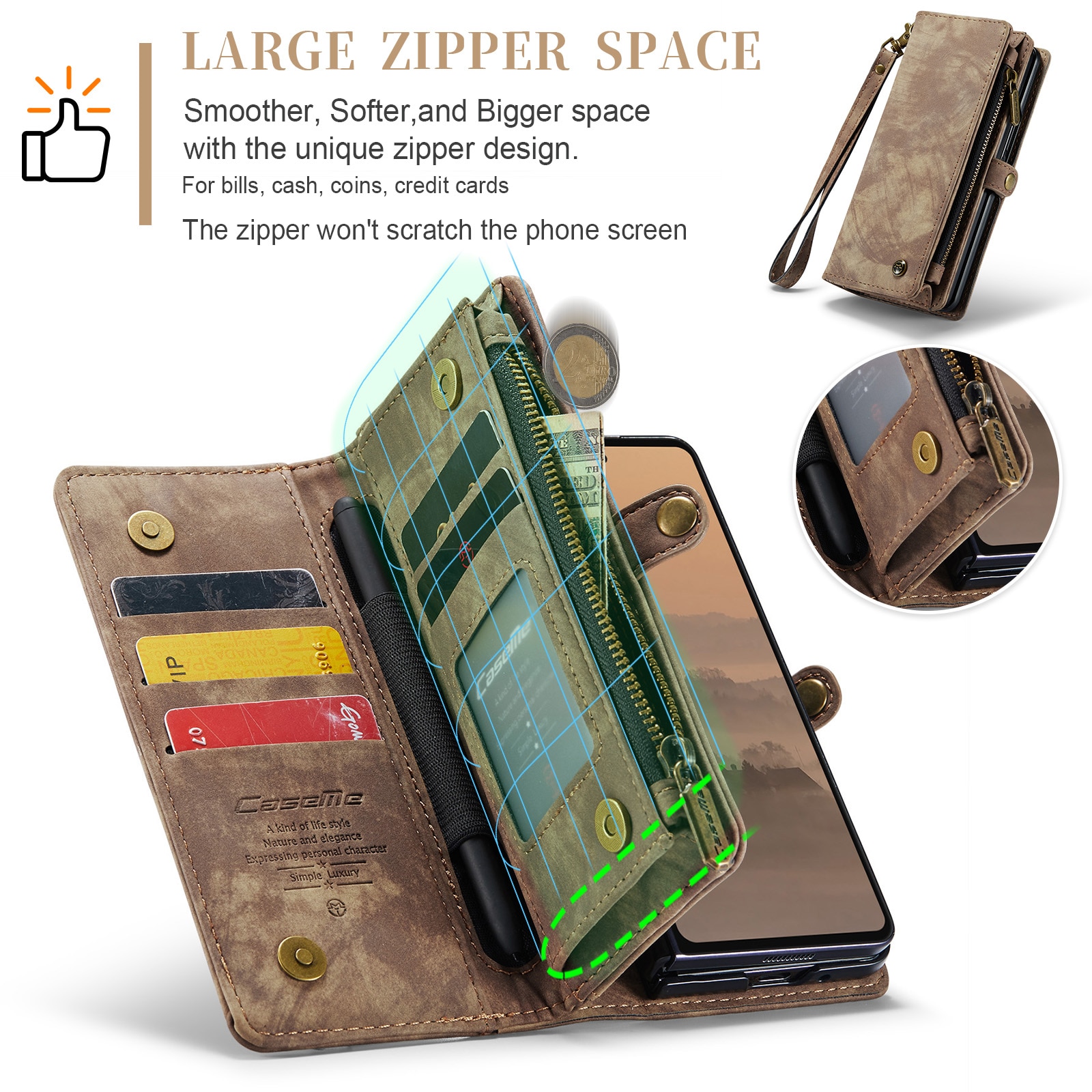 Samsung Galaxy Z Fold 7 Multi-slot Wallet Case Brown