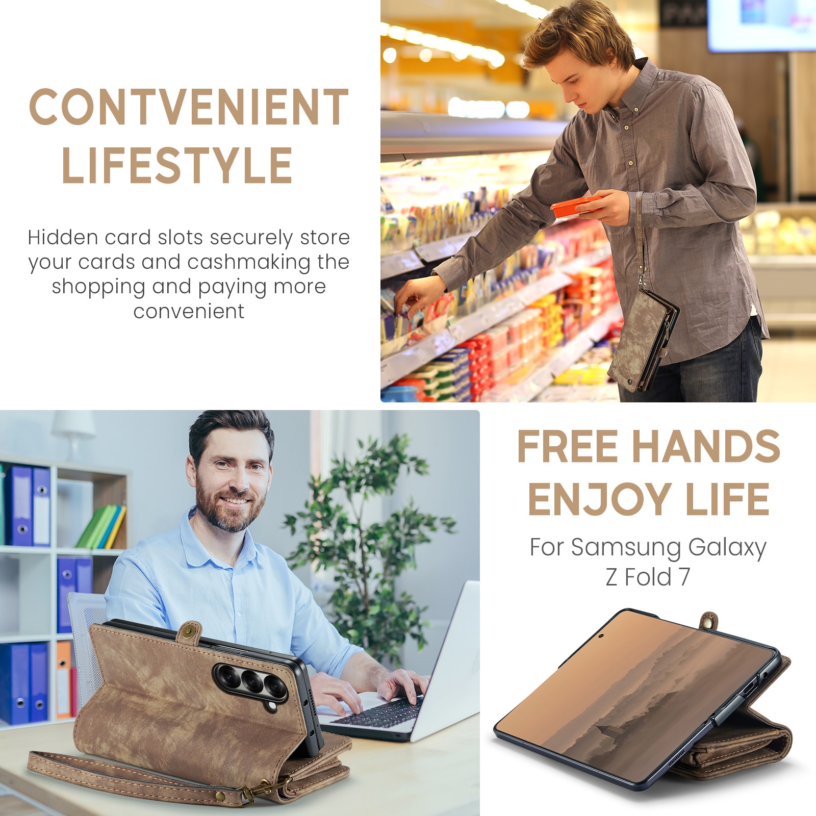 Samsung Galaxy Z Fold 7 Multi-slot Wallet Case Brown