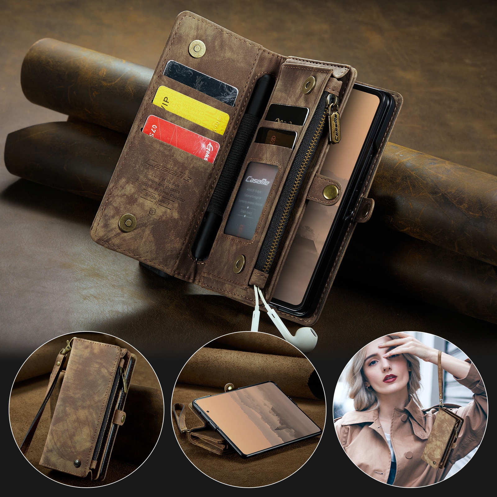 Samsung Galaxy Z Fold 7 Multi-slot Wallet Case Brown