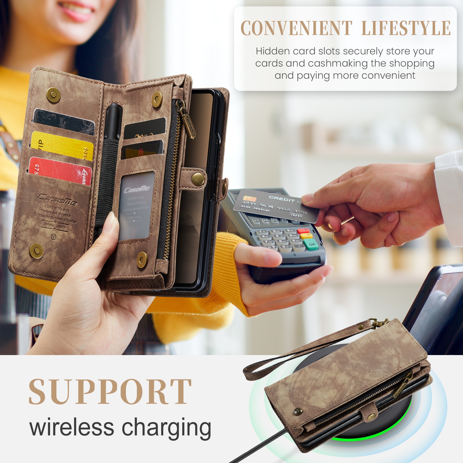Samsung Galaxy Z Fold 7 Multi-slot Wallet Case Brown