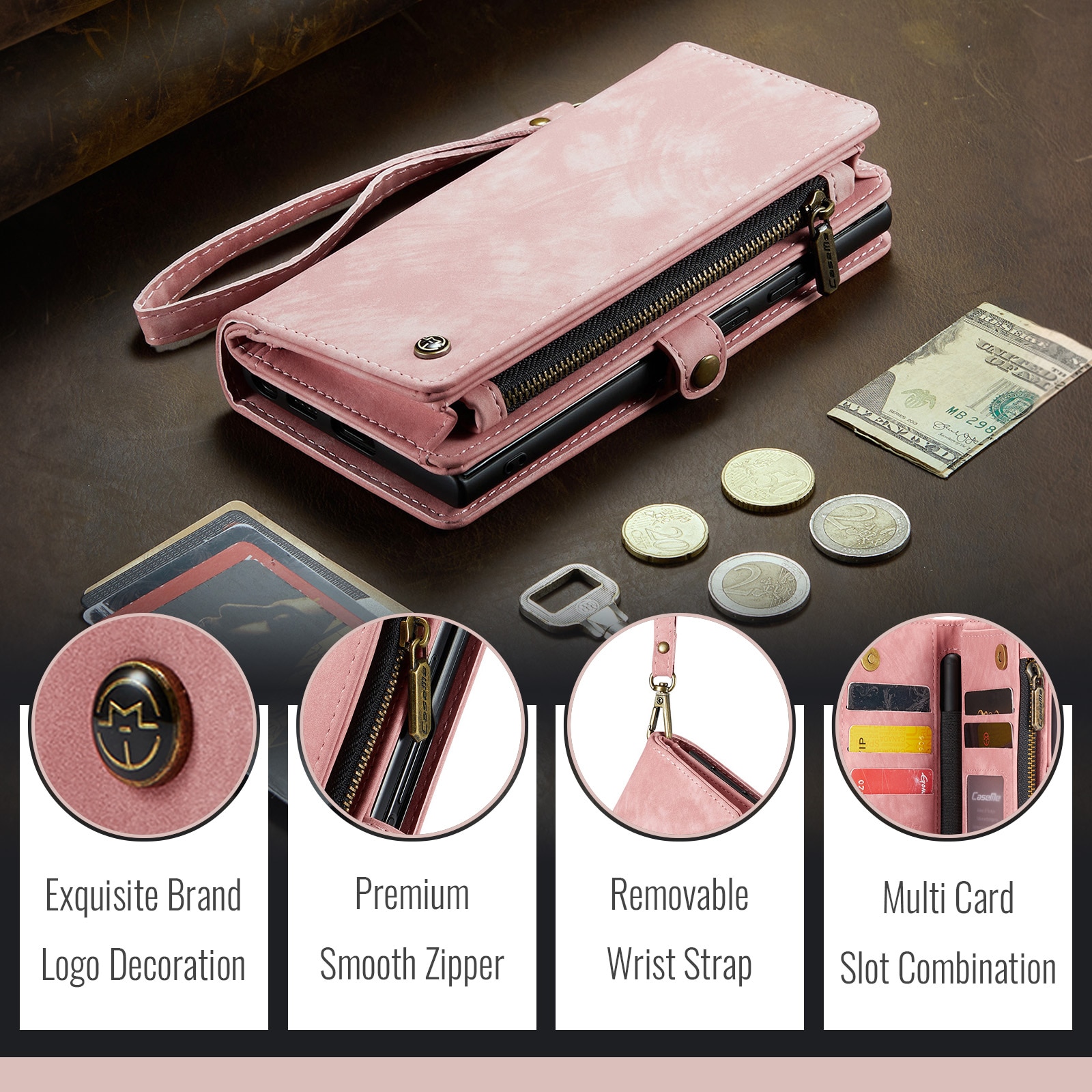 Samsung Galaxy Z Fold 7 Multi-slot Wallet Case Pink