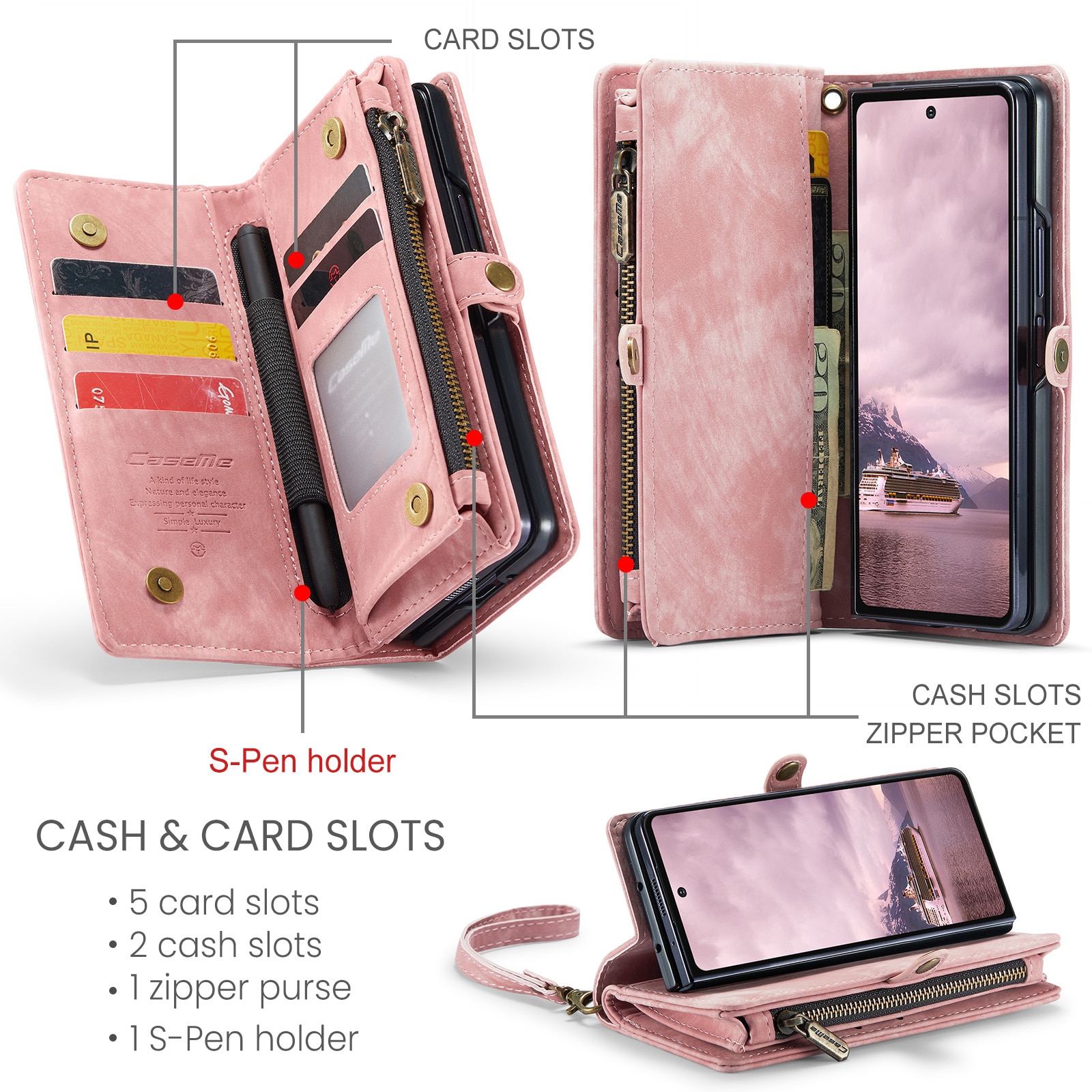 Samsung Galaxy Z Fold 7 Multi-slot Wallet Case Pink