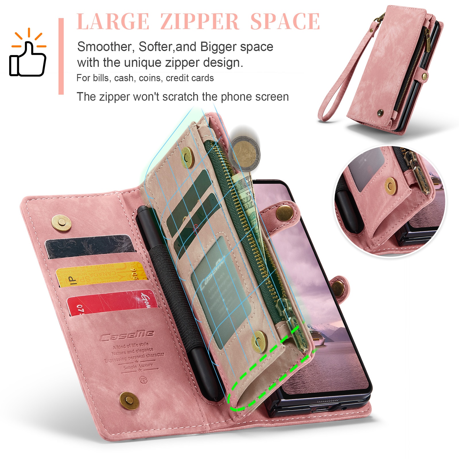 Samsung Galaxy Z Fold 7 Multi-slot Wallet Case Pink
