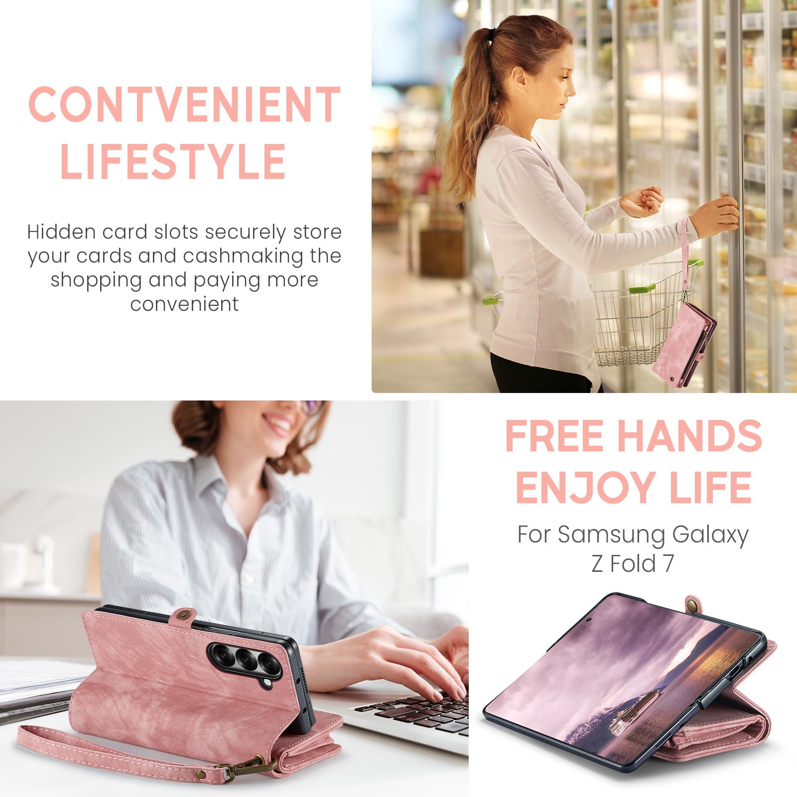 Samsung Galaxy Z Fold 7 Multi-slot Wallet Case Pink