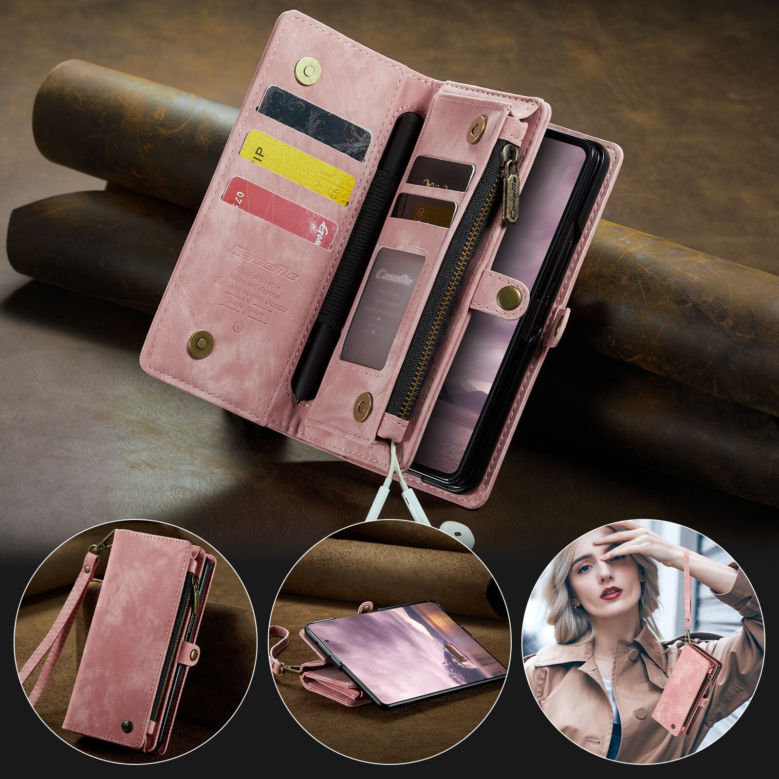 Samsung Galaxy Z Fold 7 Multi-slot Wallet Case Pink