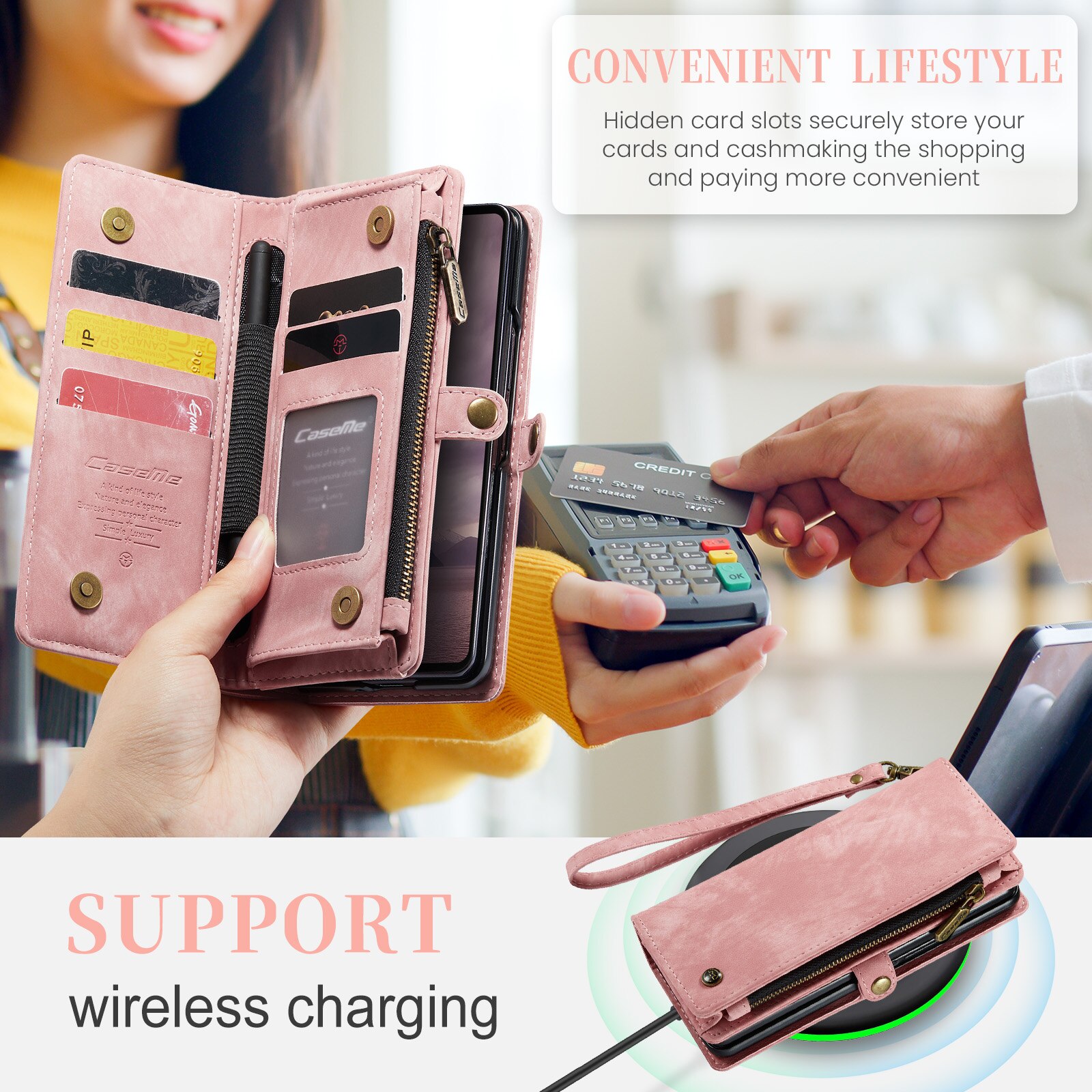 Samsung Galaxy Z Fold 7 Multi-slot Wallet Case Pink