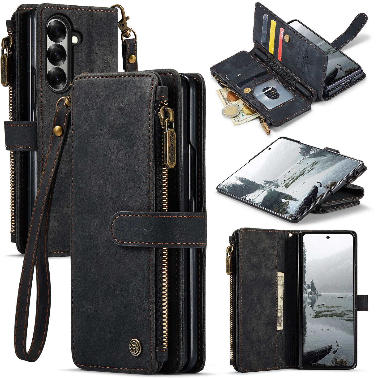 Samsung Galaxy Z Fold 7 Zipper Wallet Book Cover Black