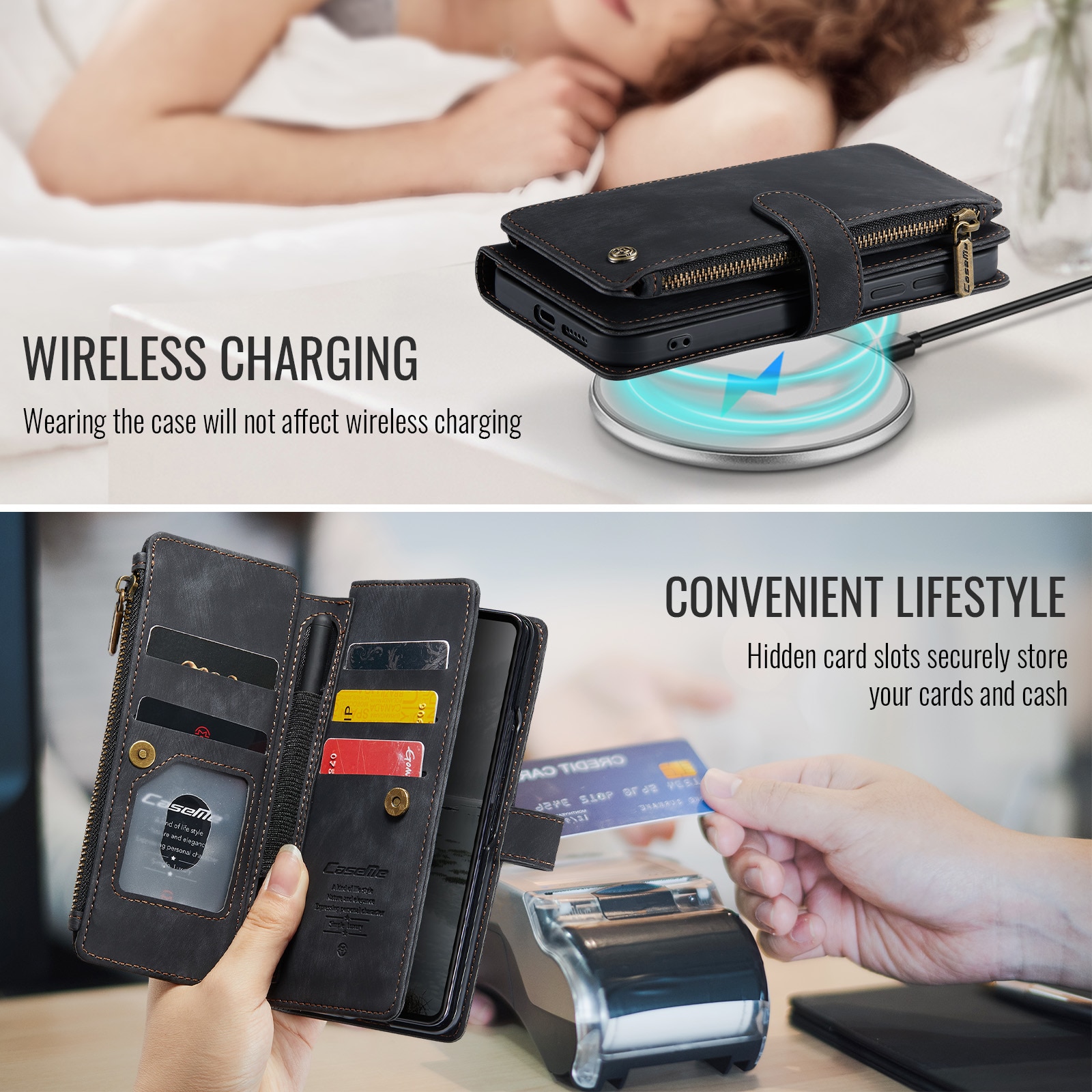 Samsung Galaxy Z Fold 7 Zipper Wallet Book Cover Black