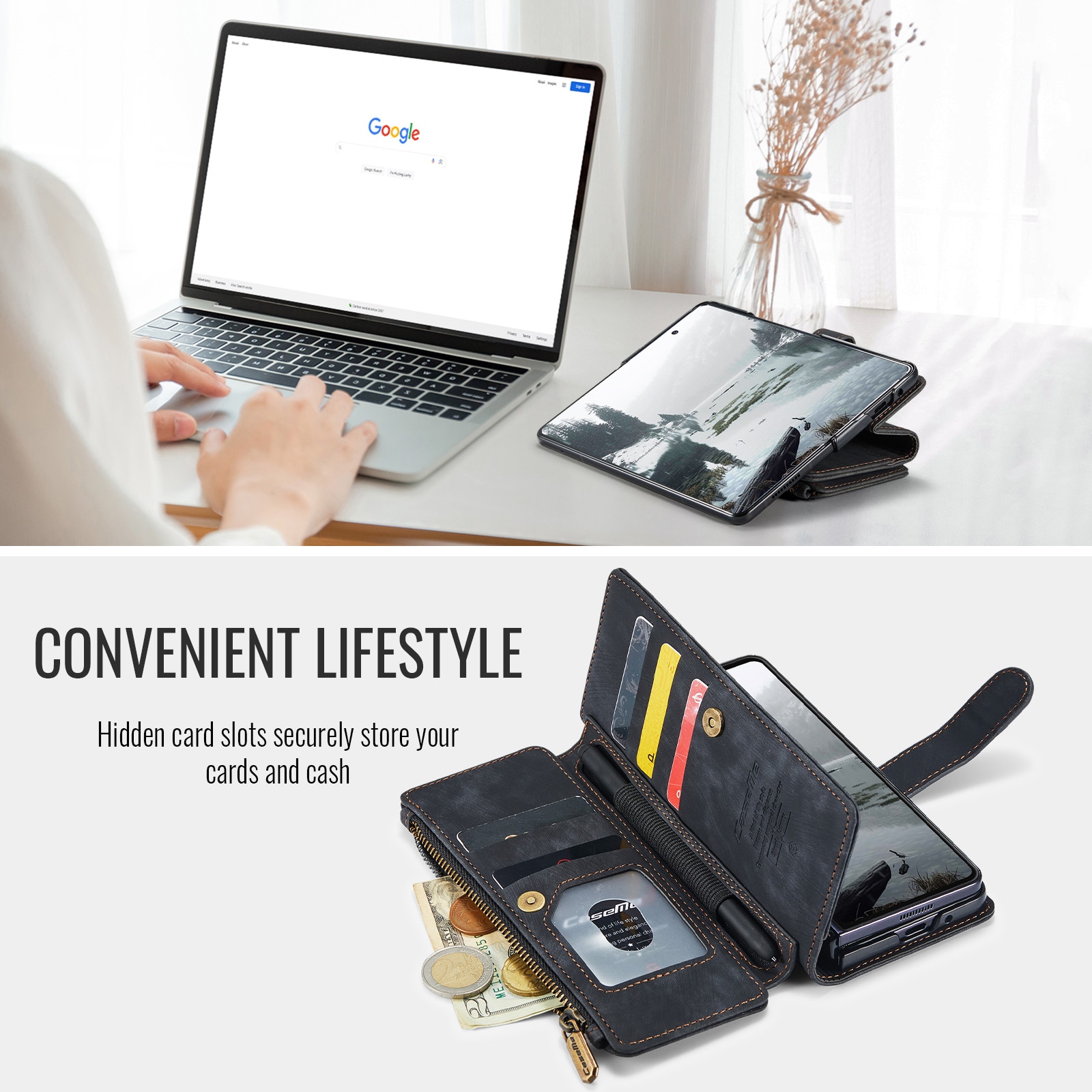 Samsung Galaxy Z Fold 7 Zipper Wallet Book Cover Black