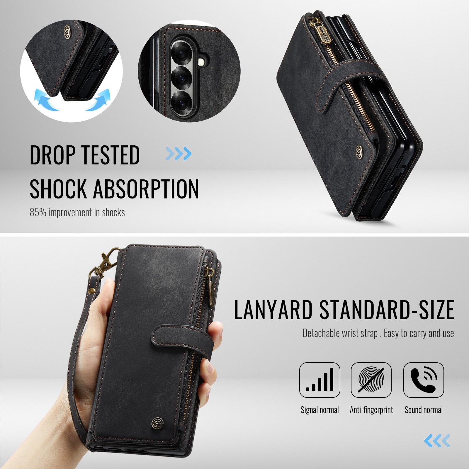 Samsung Galaxy Z Fold 7 Zipper Wallet Book Cover Black