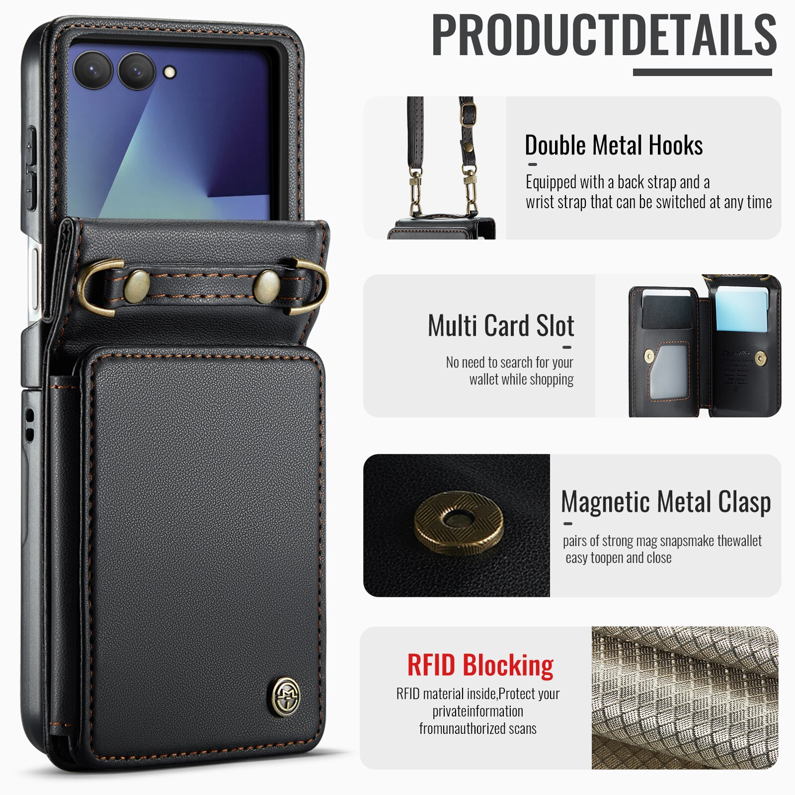Samsung Galaxy Z Flip 7 RFID blocking Wallet Cover Black